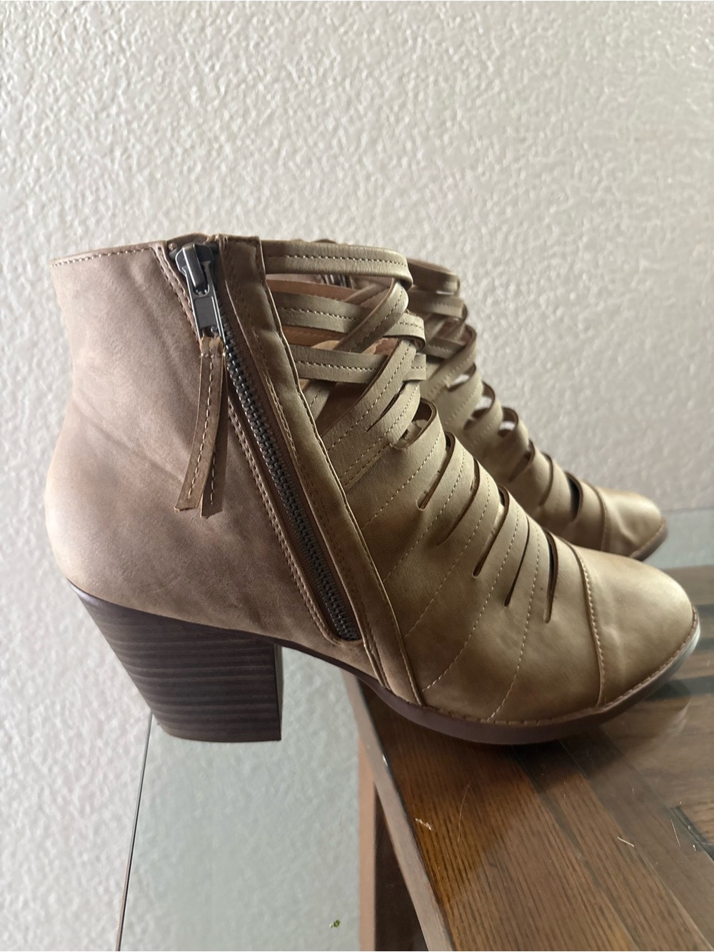torrid Taupe Strappy Cutout Ankle Bootie with Block Heel